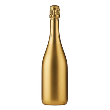 Golden champagne bottle with elegant curved shape and shiny surface Isolated Png