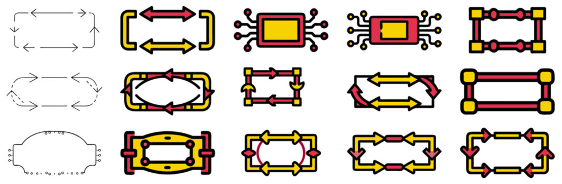 Colorful Red Yellow Tech Frame Icons Vector Collection