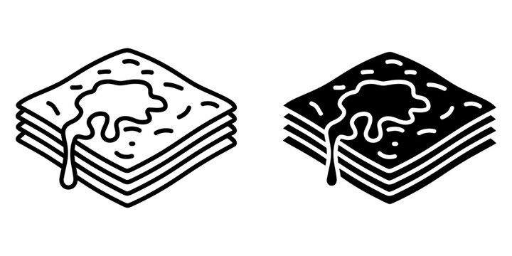 Butter flatbread line and glyph icons set featuring stacked paratha with melting butter topping for traditional indian breakfast and delicious homemade food concept isolated vector illustration art.