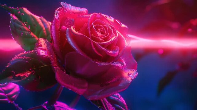 Video A close-up shot of a pink rose with water droplets glistening on its petals