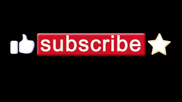A video showcasing a subscribe button with a thumbs up and star on a black background