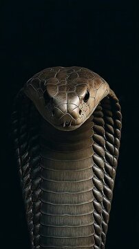 A video captures a close-up shot of a menacing cobra snake staring directly at the camera.