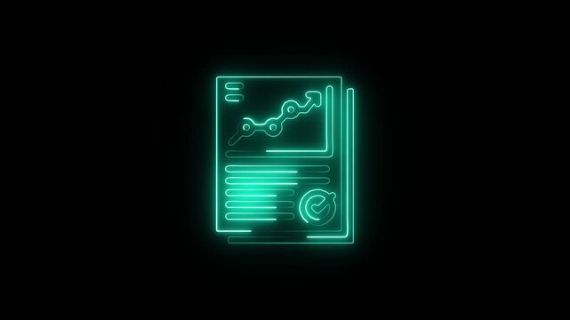 Neon line icon of document with graph and check mark data analysis and reporting visualization