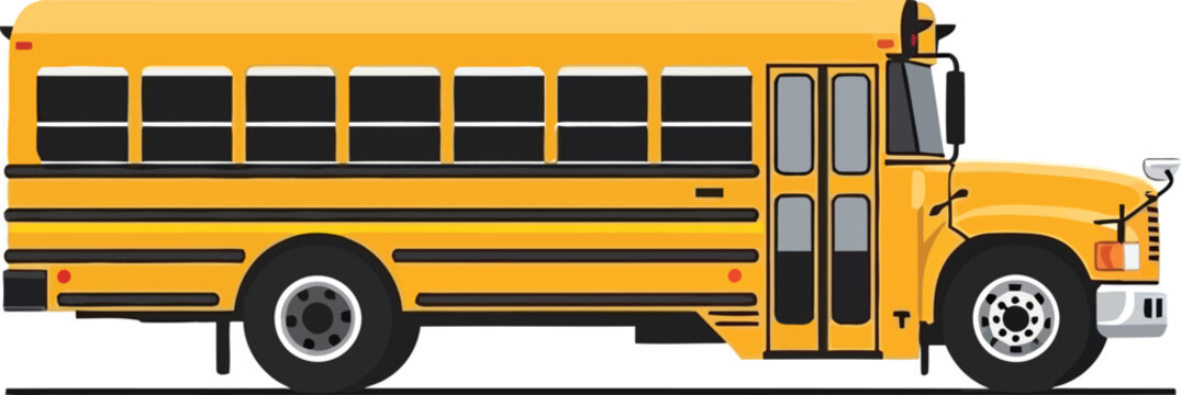 Traditional yellow school bus side view vector illustration