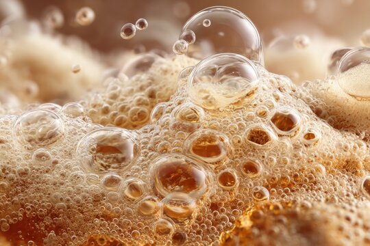 Macro detail of unfiltered apple cider, bubbles and pulp suspended, rich texture close-up