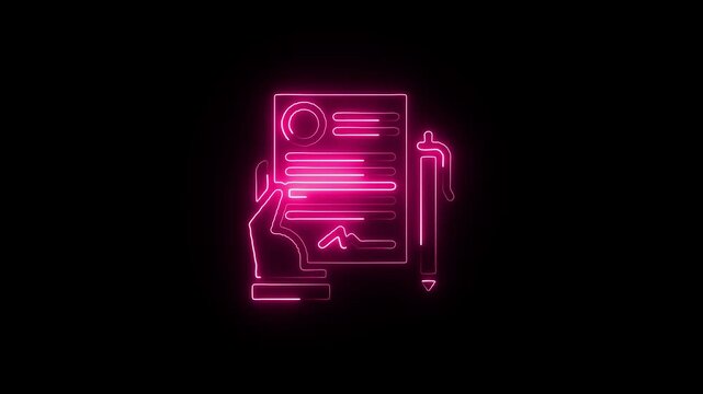 Neon glowing document with pen a visual representation of writing contracts and legal agreements