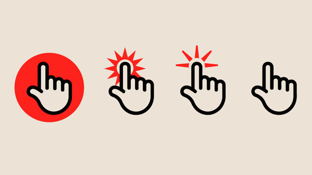 A series of four hand icons depict different stages of interaction from a simple point to a more emphasized clicking action high quality professional detailed modern
