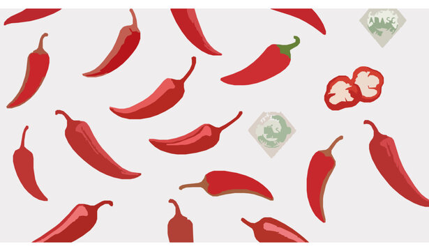 Red hot pepper seamless pattern chili cayenne tabasco vector food background