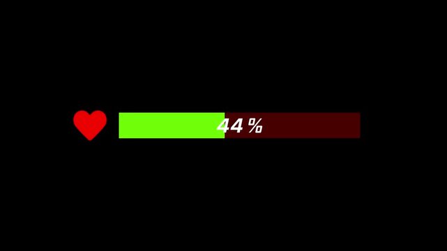 Health Bar Decreasing Animation with Heart Icon and Percentage Life Indicator