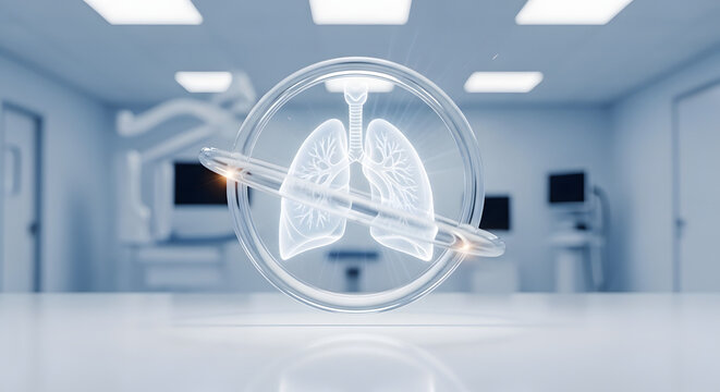 Futuristic 3D glass lung model in modern clinical laboratory