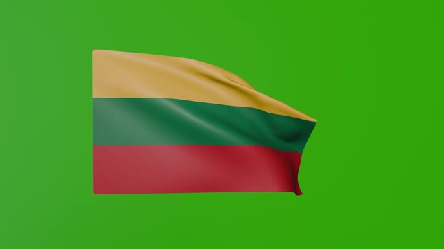 Lithuania flag waving on green background, national flag animation