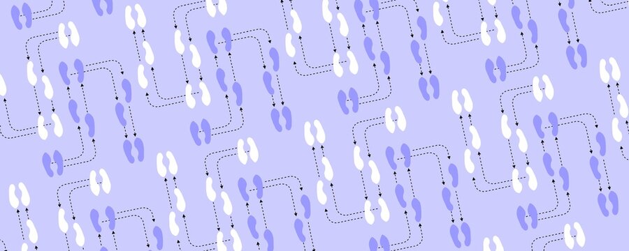 Seamless Footprint Pattern with Dance Steps and Movement Guide Arrows