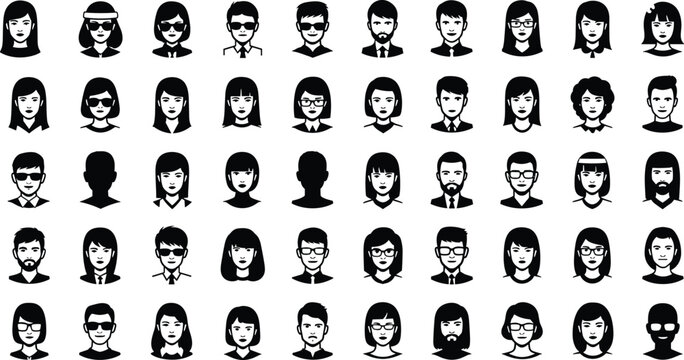 People avatar icon set vector illustration, male and female profile collection, user faces for social media, app design and UI