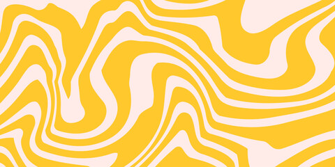 Obraz premium Abstract horizontal twisted background with distorted waves. Trendy vector illustration in style retro 60s, 70s. Yellow colors