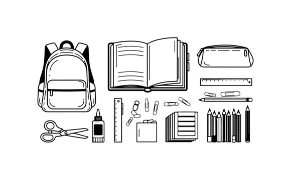 School Supplies and Backpack Vector Illustration