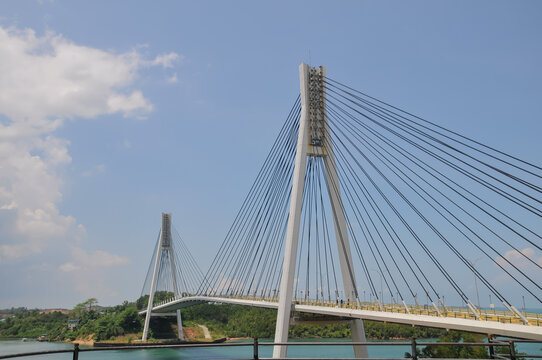Batam, Indonesia - April 16, 2026: View of Barelang Bridge spanning the sea, connecting Batam, Rempang, and Galang islands.