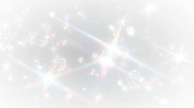 Colorful rainbow light rays with prism refraction and glowing lens flare, abstract blur texture and crystal sparkle, bright digital background for creative illustration