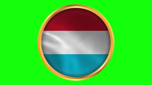 Luxembourg Round Framed National Wavy Flag. Circular Blowing Flag of Luxembourg with Golden Border.