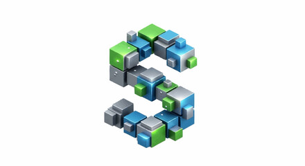 Obraz premium Isometric Letter S Constructed from Colorful Cubes, 3D Render.