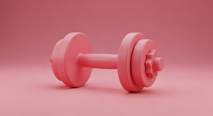 Obraz premium 3d render of a pink dumbbell isolated on a solid pink background, fitness and exercise equipment for weightlifting and strength training