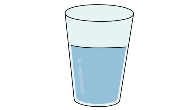 A simple vector illustration of a glass half full of refreshing clear water, symbolizing hydration, health, and a pure drink