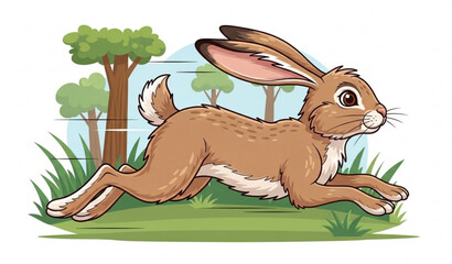 Fast Running Jackrabbit in Forest – Fluffy Brown Hare Cartoon Vector Illustration © Jasim