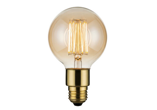 Vintage style edison light bulb with glowing filaments isolated on transparent background