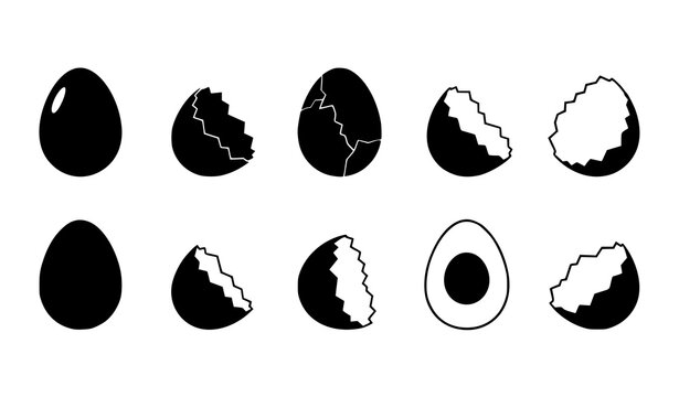 Minimal broken eggshell icon set silhouette egg fragments vector illustration