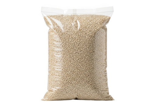 Bag of whole oats displayed in a transparent packaging. isolated on transparent background