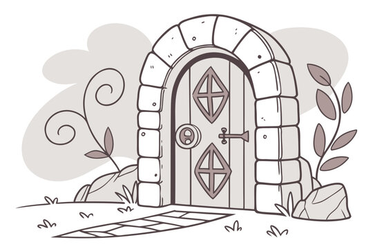 Mystic rune doorway cartoon background simple vector illustration