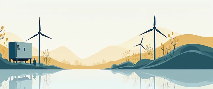 Minimalist wallpaper design featuring abstract visual elements inspired by renewable energy storage with broad empty space for academic overlays and digital infographics highlighting cutting edge batt