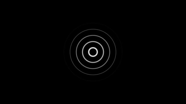 White spiral radio wave station signal animation on black background. Radio Waves in Circle Form, Radio wave signal and sound wave signal, radar animated. Technology radio waves signal icon animation.