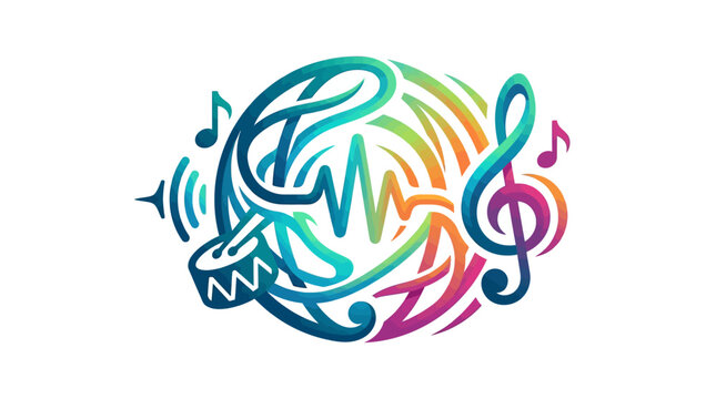 Abstract Music Logo with Instruments and Sound Waves