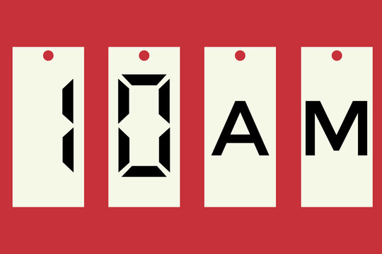 digital clock shows 10 am with red background