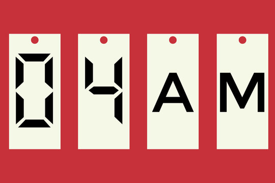 digital clock shows 04 am with red background