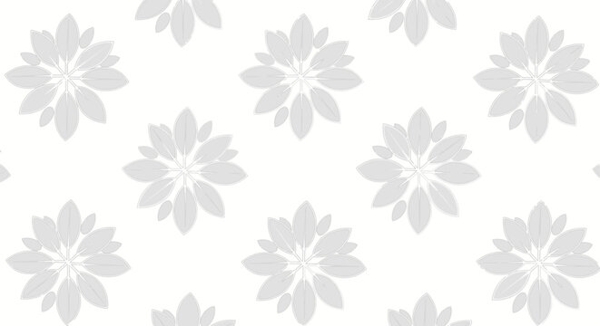 Seamless pattern of light gray schefflera plant leaves on a white background, botanical illustration, graphic resource