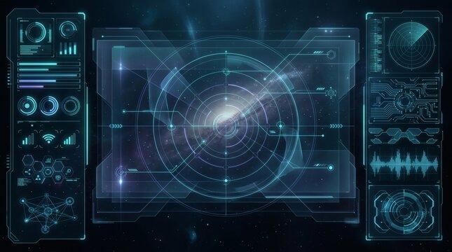 Futuristic interface HUD background with transparent layers, clean UI style.