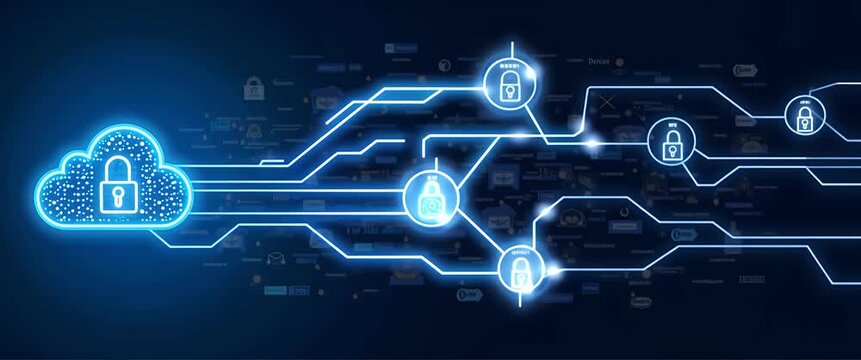 Photo realistic as Cloud computing and network security with firewall and encryption symbols concept as Vector illustration showing cloud computing and network security with firewall and encryption sy