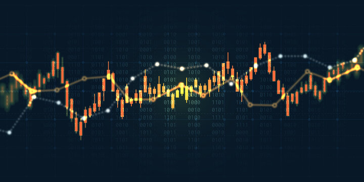 Technology financial graph with uptrend technology bar chart of stock market on blue color background