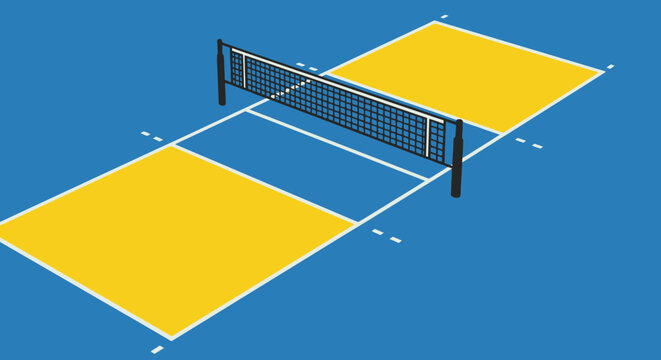 Pickleball court with yellow surface.