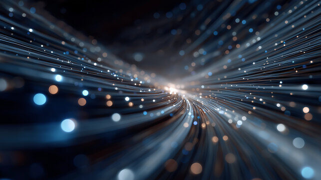 Digital highway: Dynamic streaks of light dance across a futuristic digital landscape, illuminating the path of data flow. This abstract depiction captures the essence of modern technology.