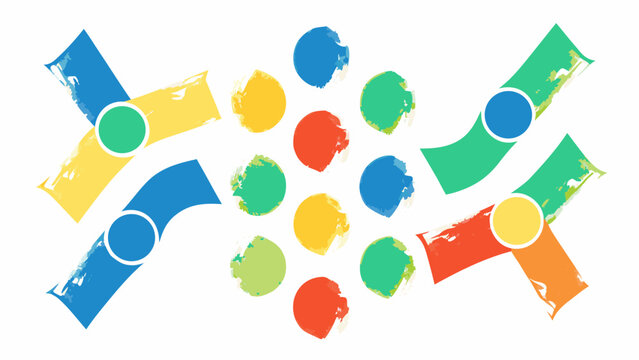 Abstract colorful ribbons and circles forming a dynamic flowing composition