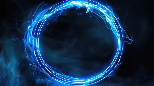 Video A bright blue ring of light on a dark background, perfect for use in tech-related designs or as a visual element