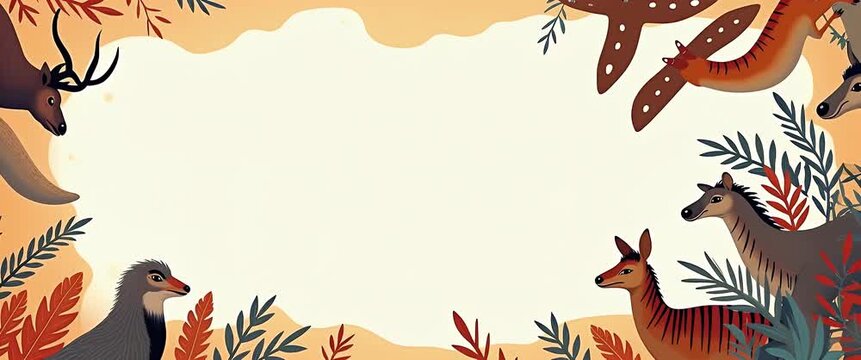 Boomerangs and Australian wildlife border frame with cultural copy space for Australia Day concept as Dynamic boomerangs and diverse Australian wildlife framing cultural space for Australia Day messag