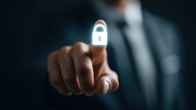Finger touching glowing lock icon