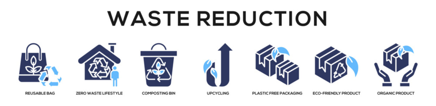 Glyphcolor - Waste Reduction web banner icon vector illustration concept
