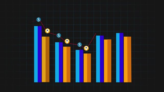 Colorful vertical bars chart with varying heights in a dark background setting