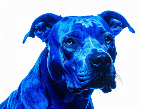 Electric blue pitbull head on white background