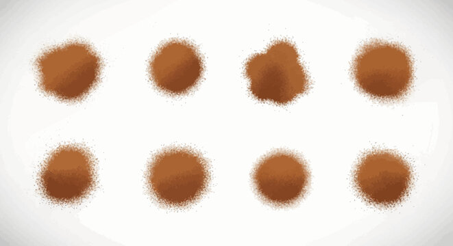 Four brown powder piles on white background