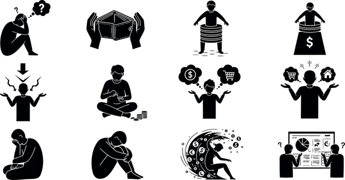 Set of vector silhouette icons of women and people with Christmas themed design elemen